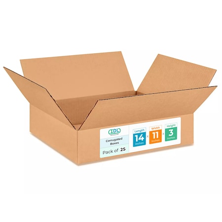 Idl Packaging 14 in x 11 in x 3 in Shipping Box, Kraft, Corrugate, Single Wall, 200#, 25 PK B-14113-25